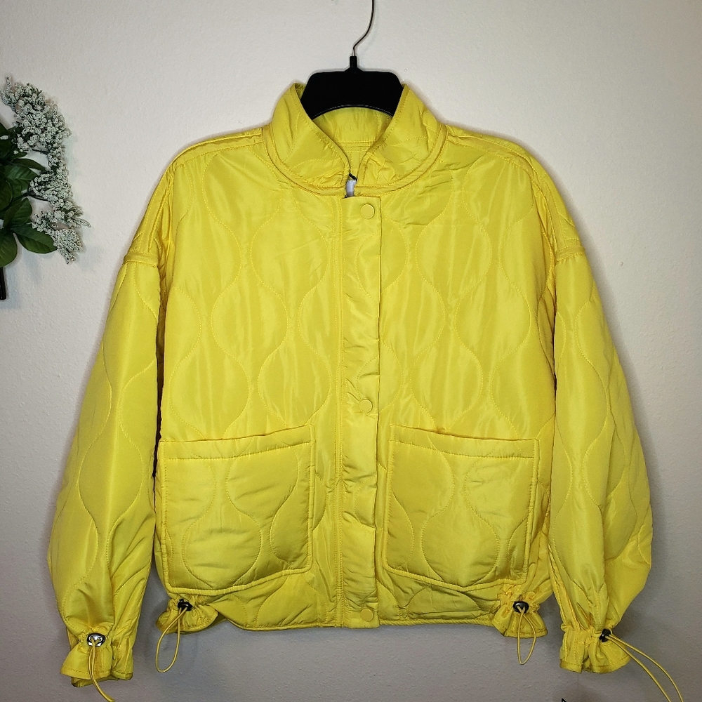 Lucky Brand Yellow Quilted Drawstring Jacket